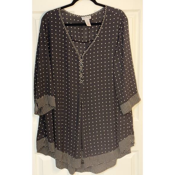 Catherines Tops - Catherines Tunic Top Women’s Black Chiffon Semi-sheer 3/4 Sleeve Plus Size 2X